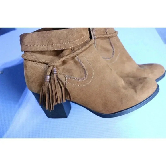 Bamboo Brown Suede Fringed Ankle Boots-Side Zip-Size 10 - Picture 11 of 11